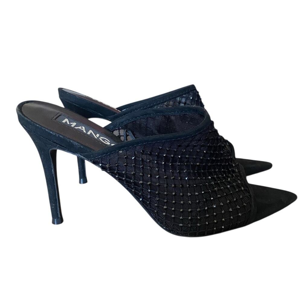 Mango Black Mesh Beaded Slip On Mule Heels Size 37 US size 6.5 - Picture 4 of 10